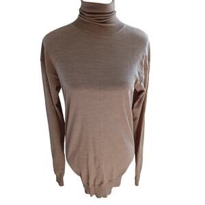 Celine 100% wool / mulberry silk trim light weight longline Turtleneck  XS